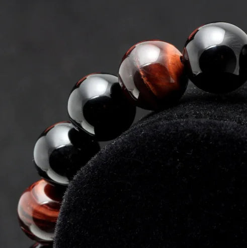 Pulsera de cuentas de Ojo de Tigre Natural y Ágata Negra