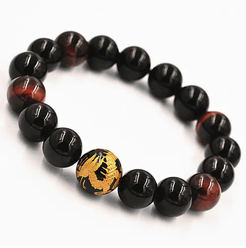 Pulsera de cuentas de Ojo de Tigre Natural y Ágata Negra