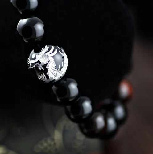 Pulsera de cuentas de Ojo de Tigre Natural y Ágata Negra