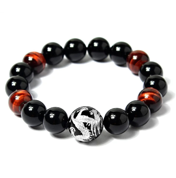 Pulsera de cuentas de Ojo de Tigre Natural y Ágata Negra