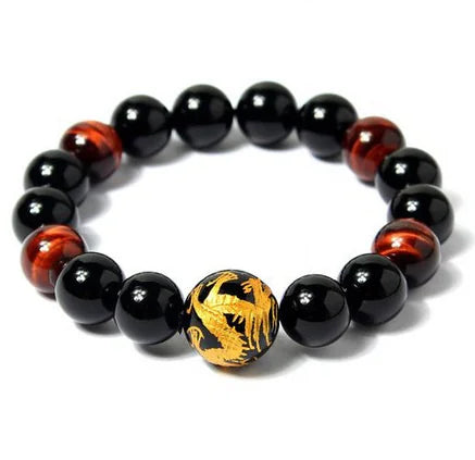Pulsera de cuentas de Ojo de Tigre Natural y Ágata Negra